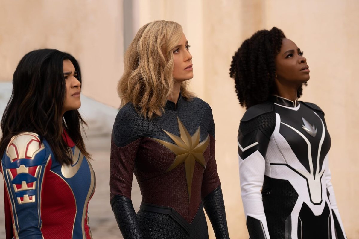Iman Vellani, Brie Larson and Teyonah Parris in 2023 Marvel Cinematic Universe film The Marvels.
