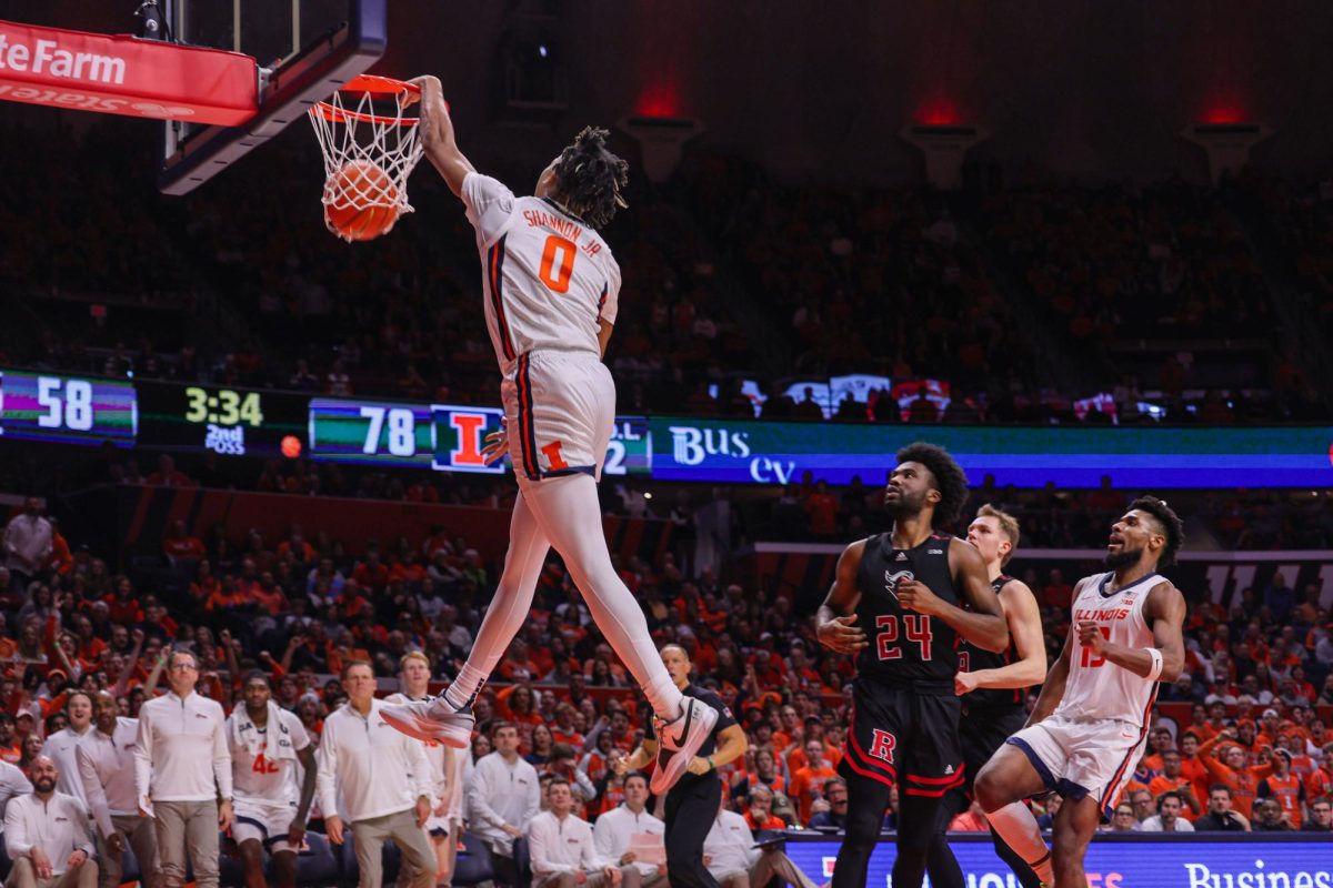 Fifth-year guard Terrence Shannon Jr. marks his return with a dunk against Rutgers on Sunday.