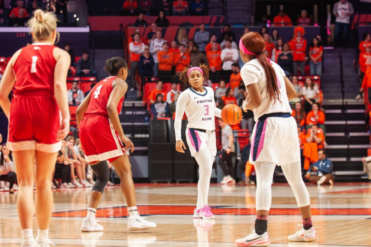 Guard Makira Cook catches her breath as she holds possession of the ball on Feb. 22.
Illinois suffered a defeat from Indiana on Sunday.