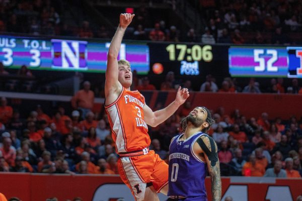Former Illini Marcus Domask drills a jump shot in the second half against Northwestern on Jan. 2. Domask has signed an Exhibit 10 contract with the Chicago Bulls. 