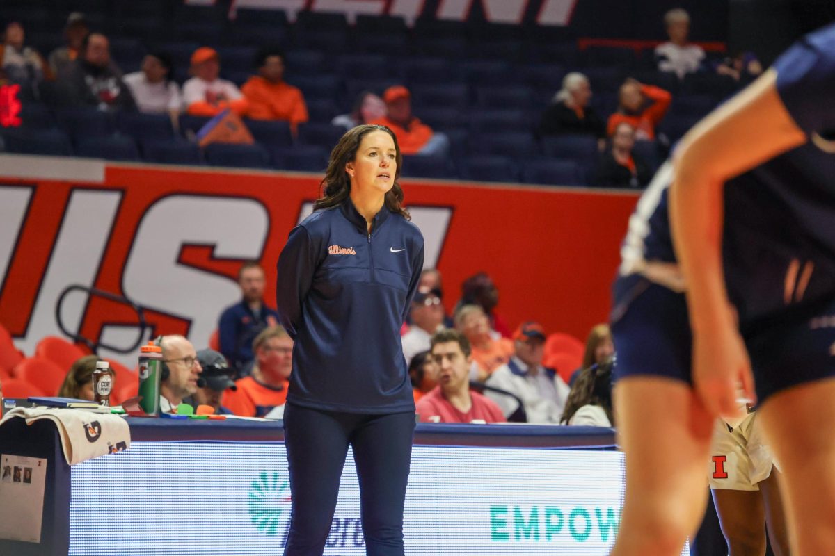 Head coach Shauna Green coaches from the side of the court as Illinois goes up against St. Peters on Nov. 15. 