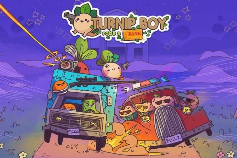 Promotional art of 2024 game Turnip Boy Robs a Bank.
