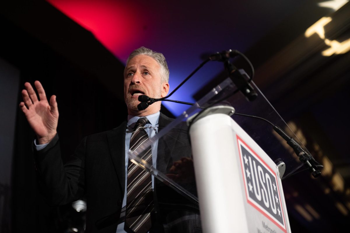Comedian Jon Stewart introduces Air Force Gen. Paul J. Selva, vice chairman of the Joint Chiefs of Staff, during the USO Metropolitan Washington – Baltimore 37th Annual Awards Dinner on March 26, 2019. 