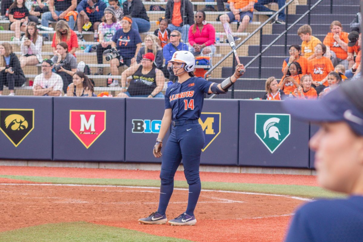Graduate student outfielder Kelly Ryono takes the plate before batting against Maryland on May 6.
