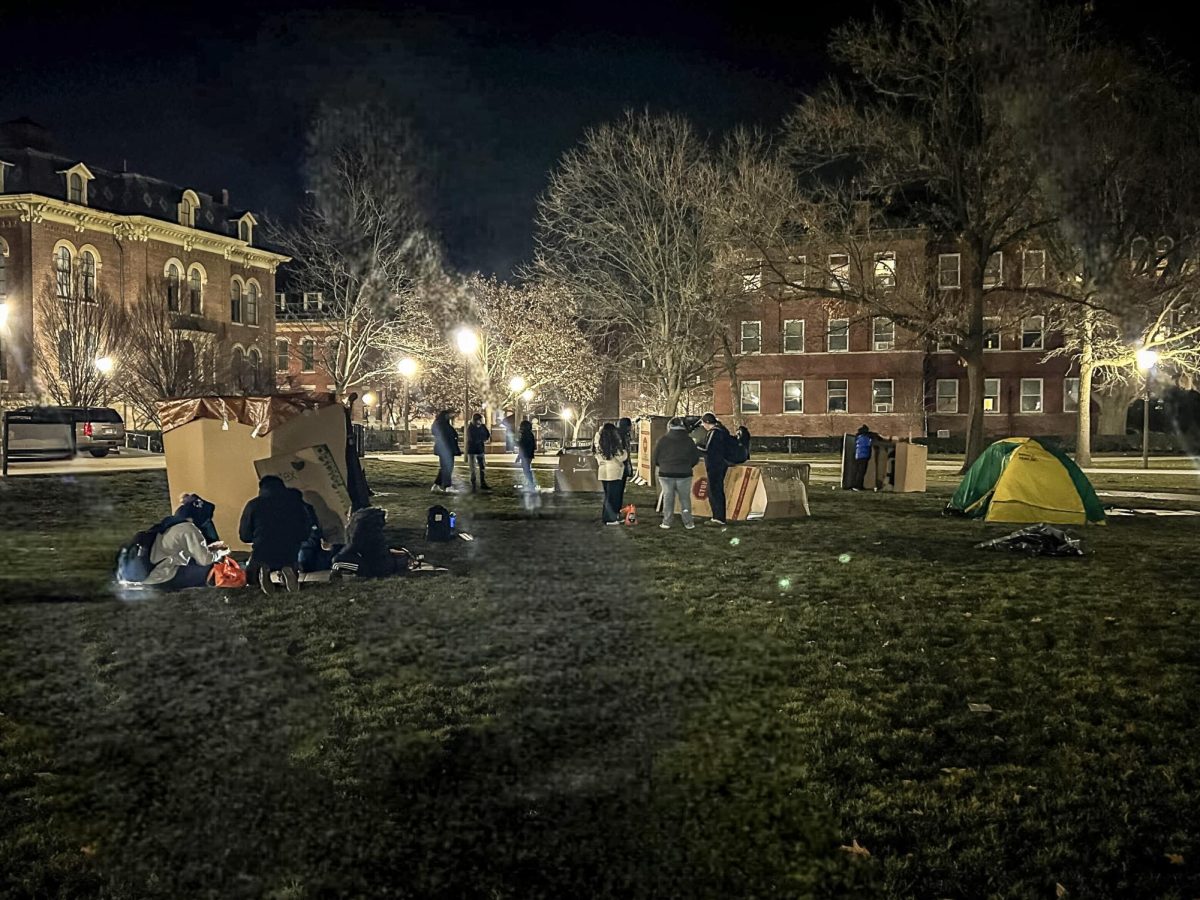 Students pitch tents on the Main Quad with C-U at Home on Friday. 