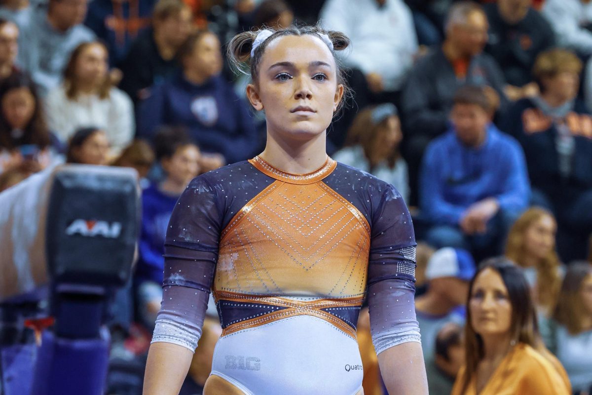 Senior+all-around+Abby+Mueller+competes+against+Michigan+State+at+Rutgers+on+Feb.+4.