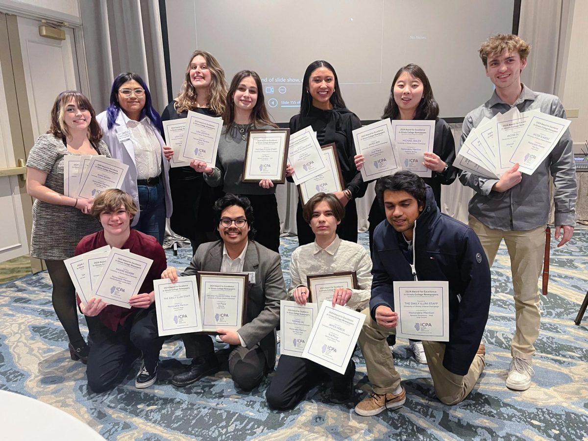The Daily Illini editorial team at ICPA 2024 in Chicago with their presented awards on Feb. 17. 