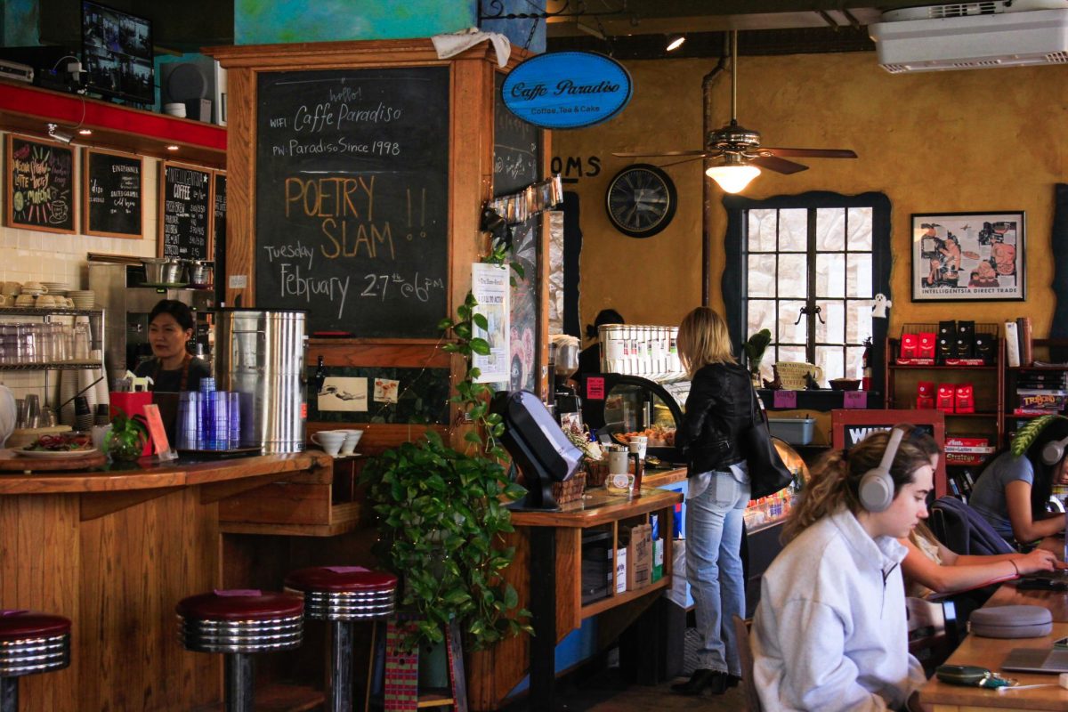 Caffe Paradiso, a coffee shop located at 801 S. Lincoln Ave., has a generally rustic and natural feel and is filled with plants and pleasant aromas.
