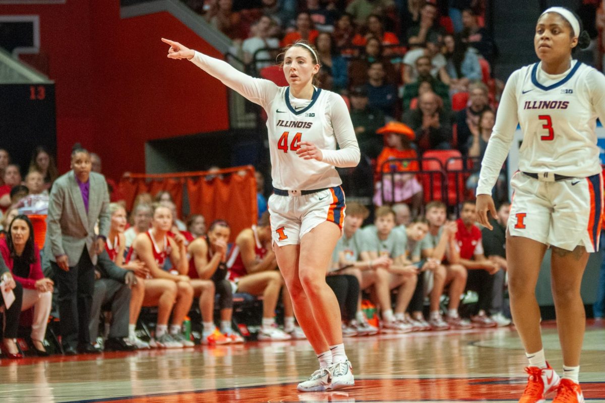Senior forward Kendall Bostic directs her teammates attention to a Nebraska defender late in the fourth quarter on Sunday.