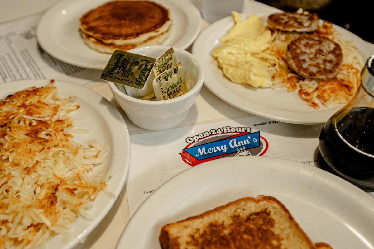 An assortment of hash browns, toast, pancakes, sausage, eggs and more from Merry-Ann’s Diner, taken at the classic breakfast time of 12:30 a.m.