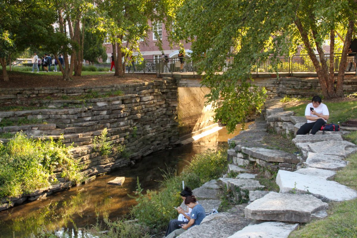 Students sit, study, relax and possibly cry beside Boneyard Creek on Sept. 13. The creek runs for over three miles through midtown and down to campus.