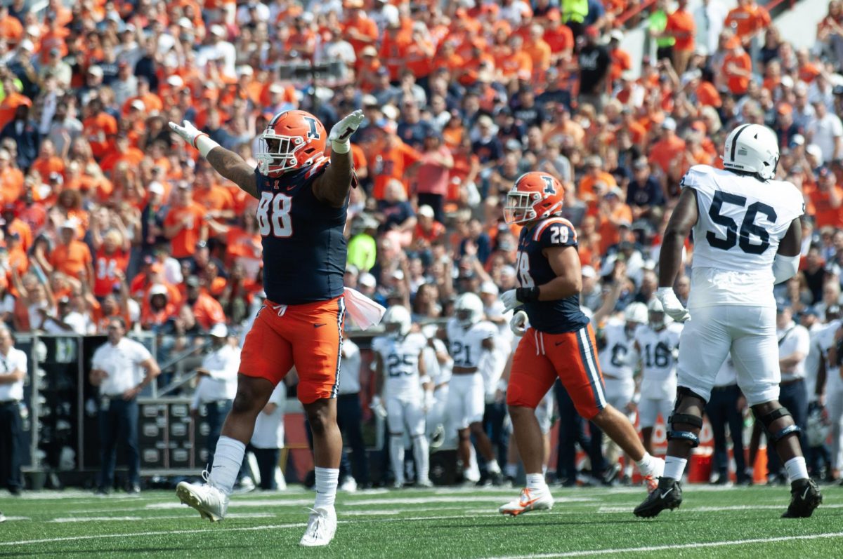 #88 Keith Randolph Jr. celebrates a dropped pass during a football game against Penn State on Sept. 16.