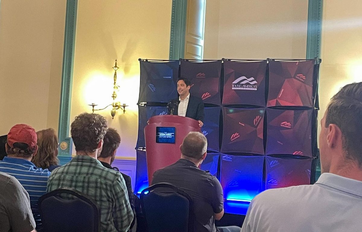 Michael Knowles speaking at the Illini Union on April 16. 