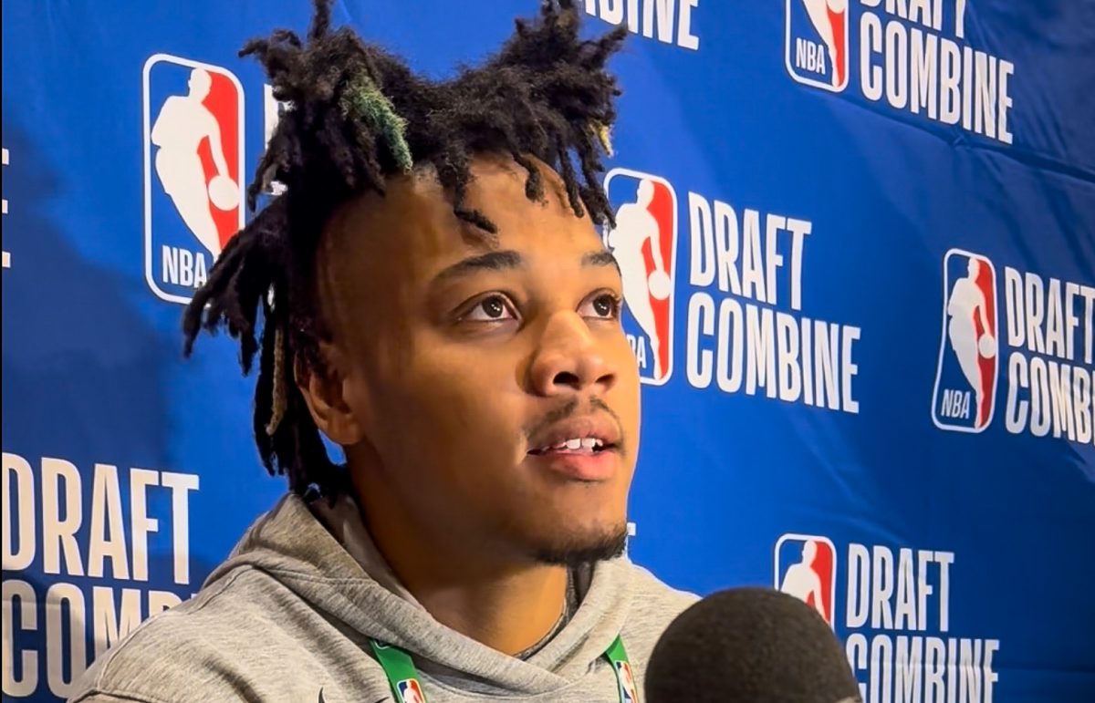 Illinois graduate Terrence Shannon Jr speaks to the media on Tuesday, May 14 at the NBA Combine in Chicago