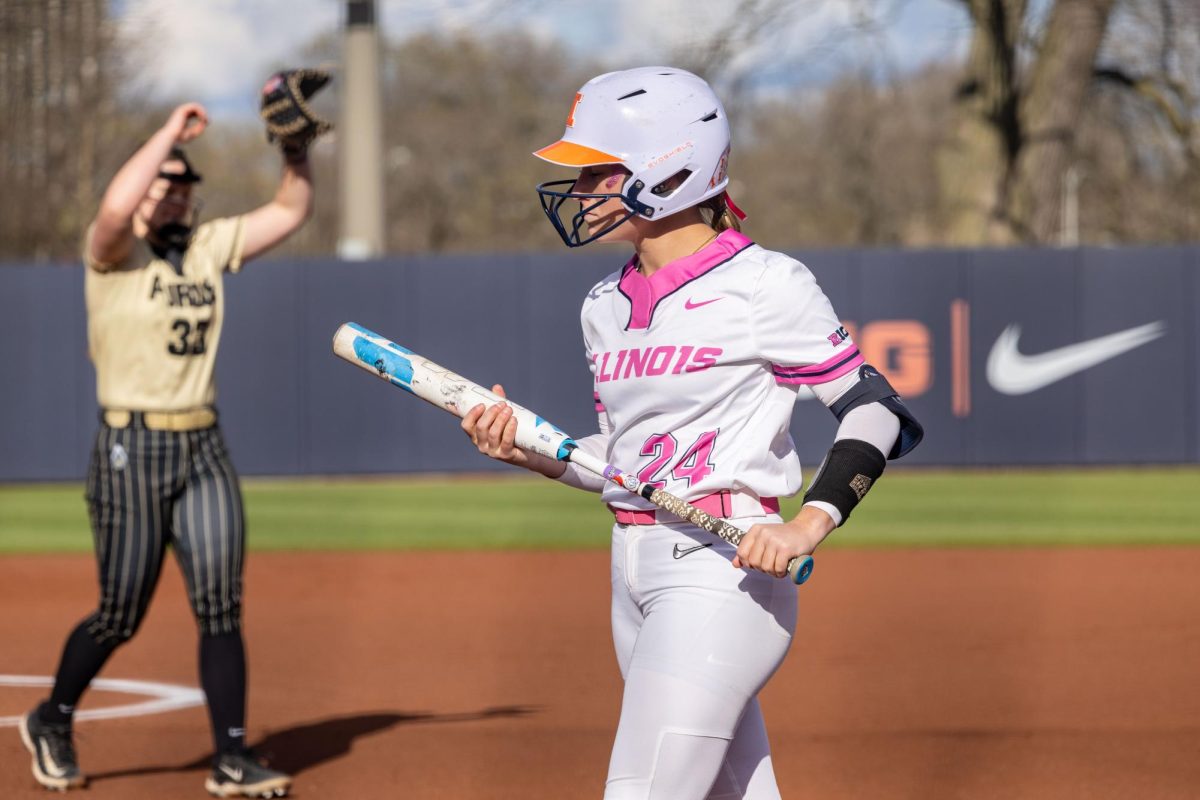 Junior outfielder Stevie Meade walks up to bat at home against Purdue on April 12.