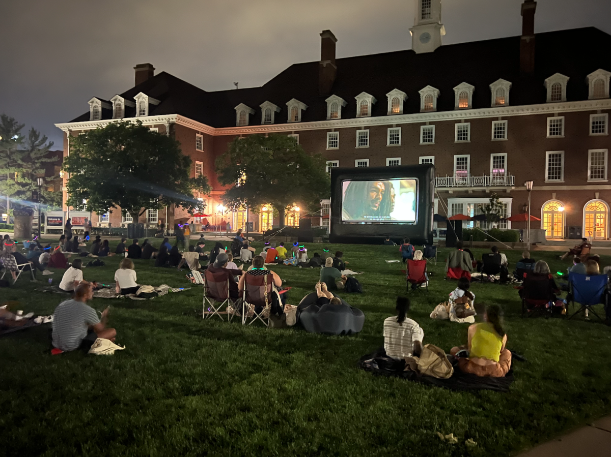 People gather on the Main Quad to watch “Bob Marley: One Love” on May 23.