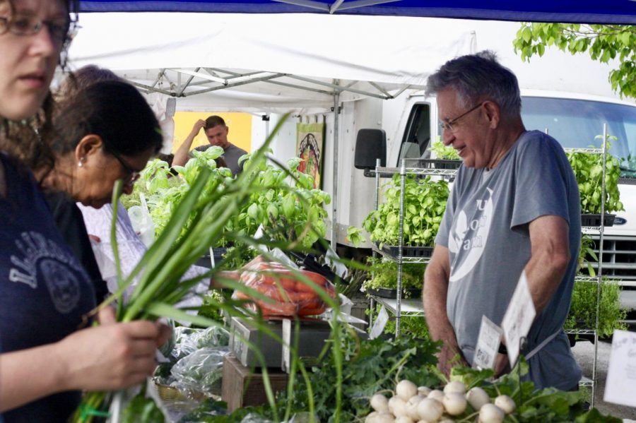 Local vendors at the Urbana Farmers Market. The market allows for many independent businesses to sell artisan foods and goods. 