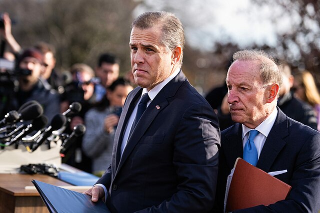 Hunter+Biden+%28left%29+and+Abbe+Lowell+%28right%29+surrounded+by+reporters+asking+about+Bidens+potential+testimony+before+the+House+of+Representatives+about+his+foreign+business+dealings