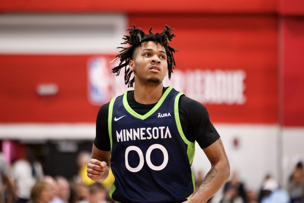 Terrence Shannon Jr. runs down the court in the Timberwolves 2024 NBA Summer League game on July 14 against the Indiana Pacers.