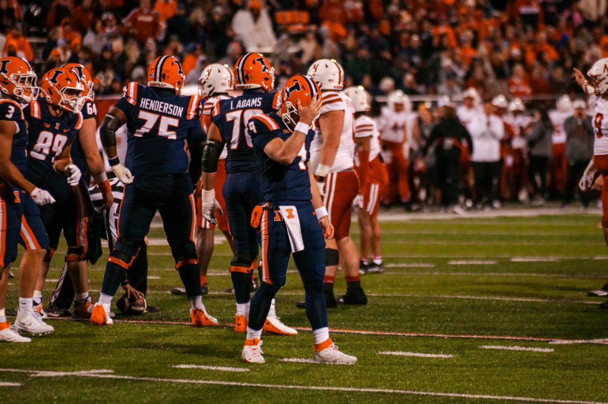 The Illinois football team during a game against Nebraska on Oct. 6, 2023. Single game tickets for the upcoming season are going on sale on July 18.