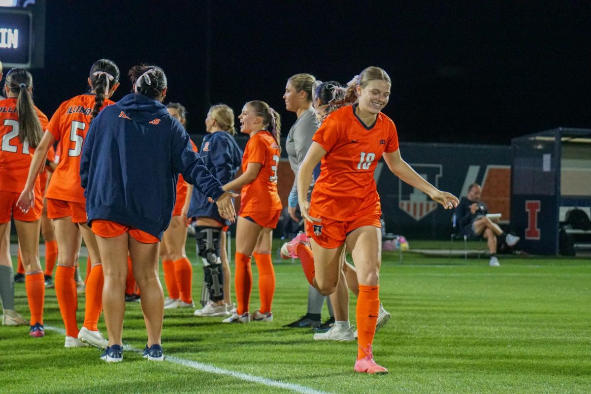 Junior forward Sarah Foley runs in as a starter against Wisconsin in 2023. Foley scored the lone Illinois goal in the loss to Kentucky.