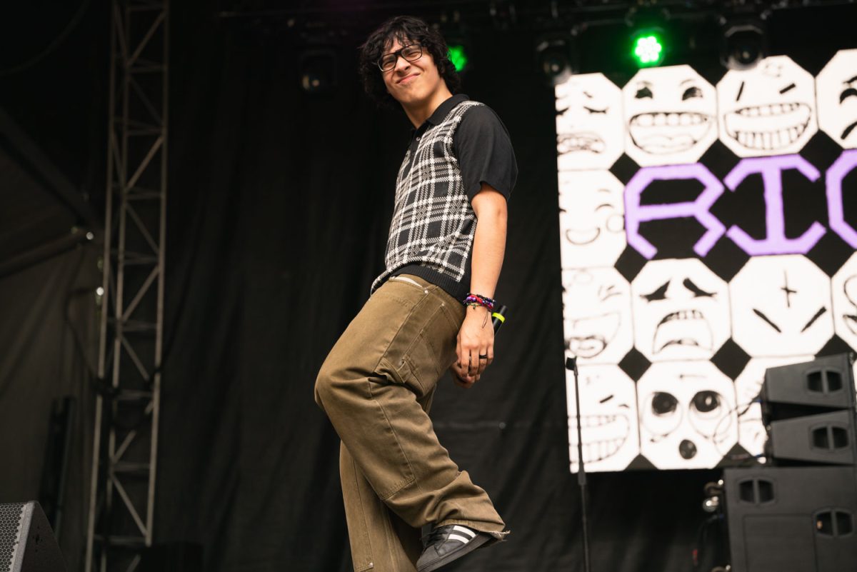 Riovaz checks out the crowd at the Bacardi stage during his set on Thursday, the first day of Lollapalooza.