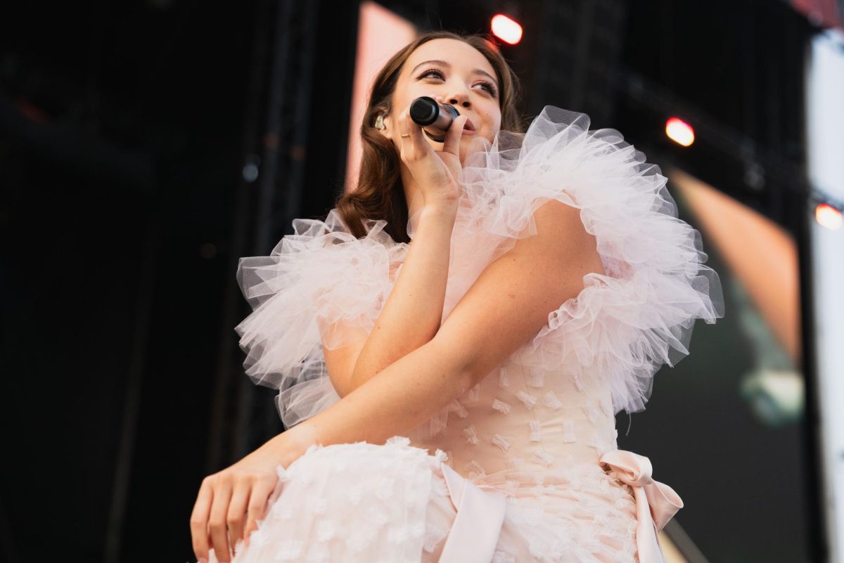 Laufey and the Chicago Philharmonic perform in unison at the Bud Light stage on Friday during day 2 of Lollapalooza.