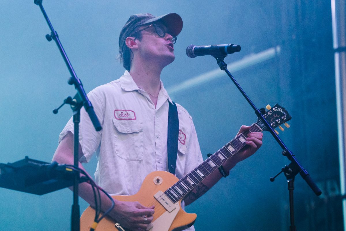 Hippo Campus lead singer Jack Luppen takes to the mic alongside the rest of the indie-rock band at the IHG stage during day 3 of Lollapalooza.