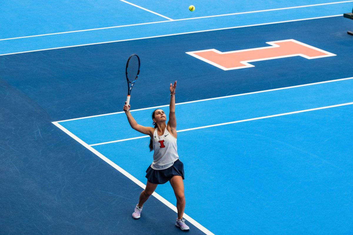 Violeta Martinez takes on the Illinois State University Redbirds at Atkins Tennis Center on Sunday, Feb. 12.