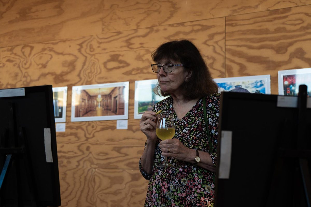 Romana Nawak browses photographs for sale at the Analog Wine Library on South Race Street, Urbana, on Sept. 6.
