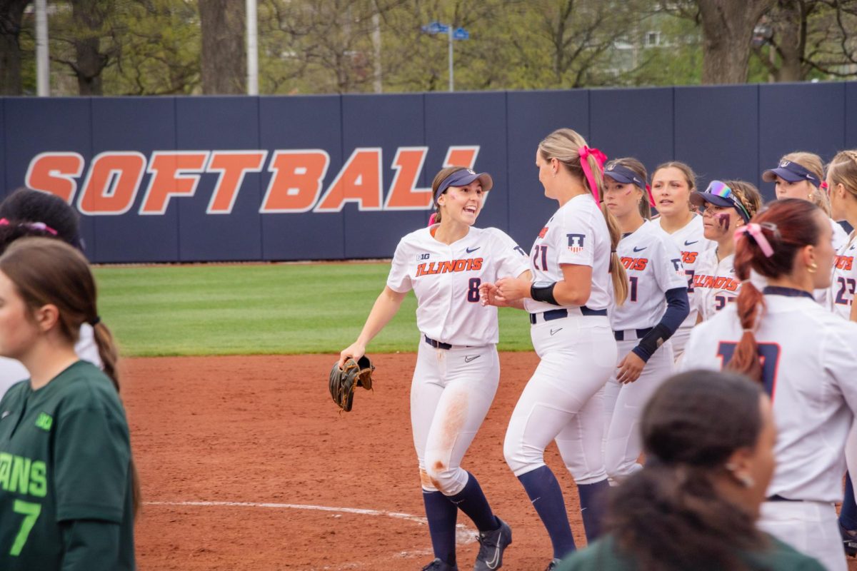 The Illinois softball team faces Michigan State University on April 21, 2023. 