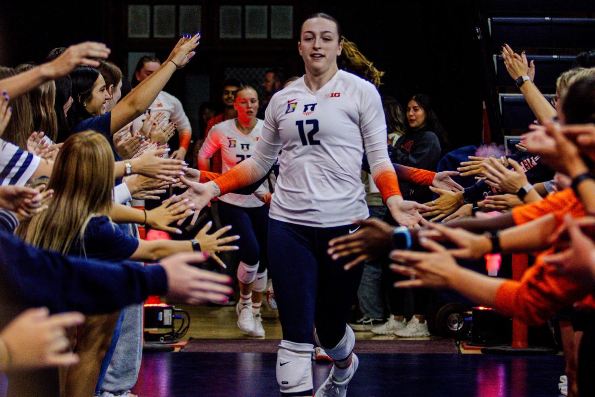 Fifth-year outside hitter Raina Terry enters Huff Hall at the first home match of the year against Illinois State.