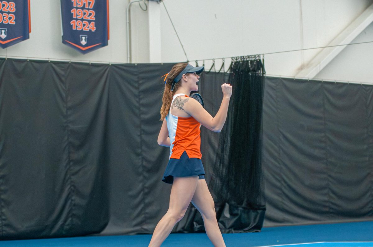 Junior McKenna Schaefbauer celebrates winning a game against Brown University on Feb. 17.