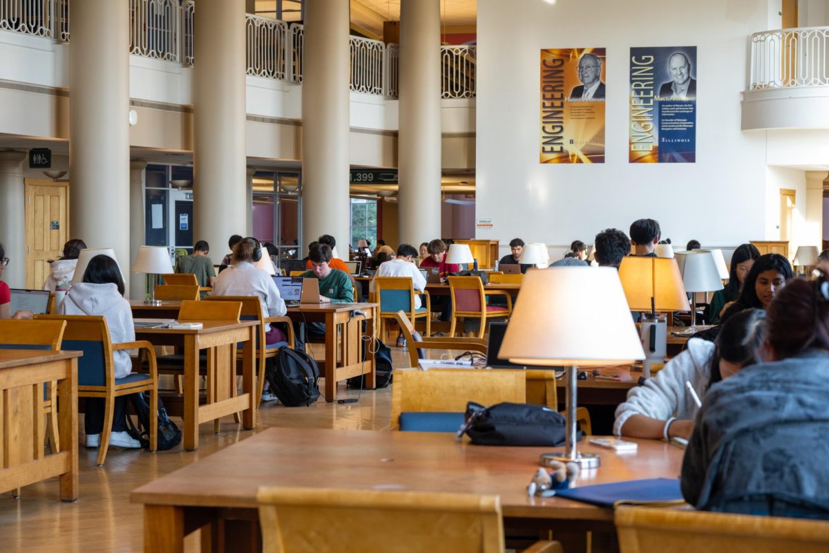 Students study on the second floor of the Grainger Library on Friday afternoon, October 4.