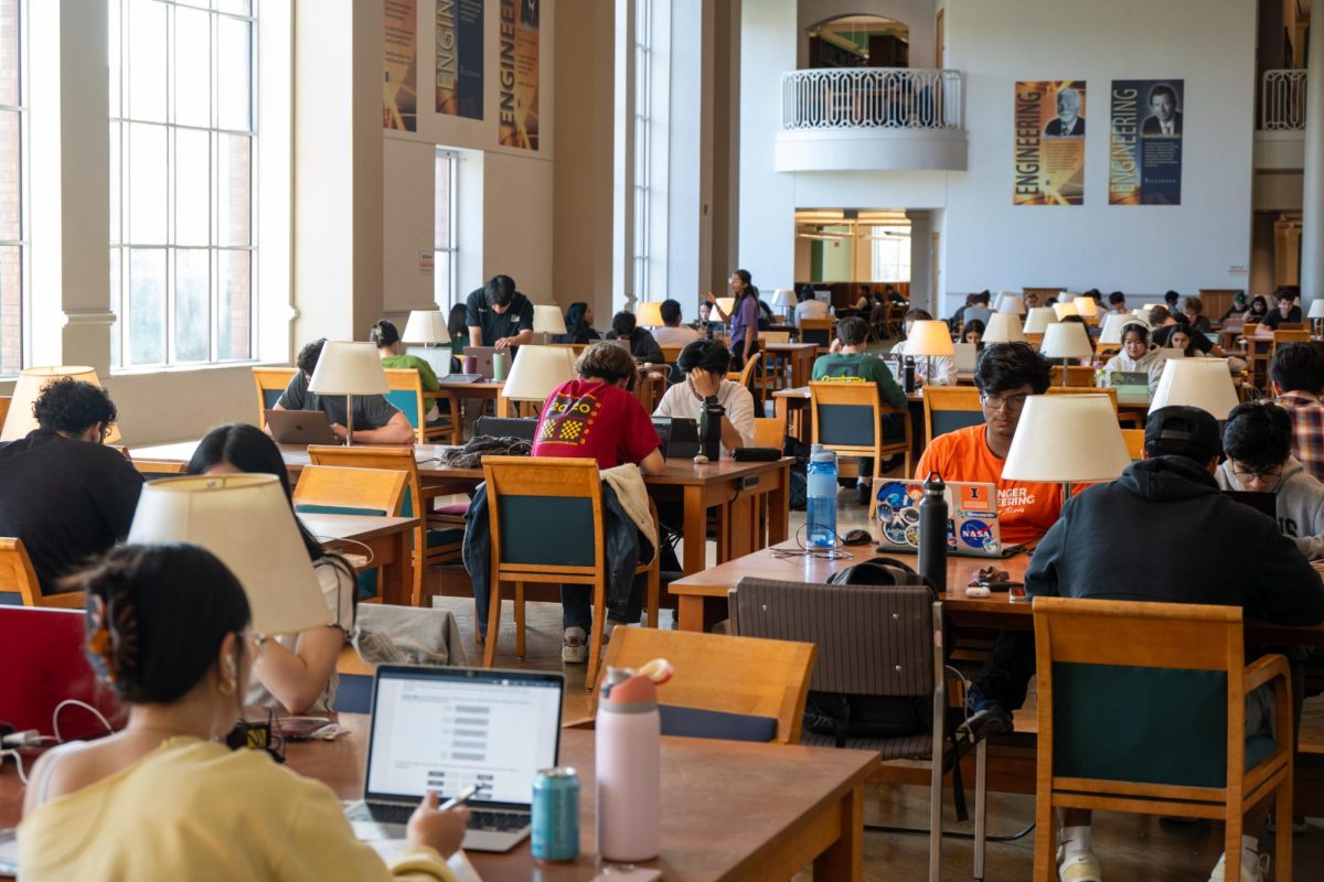 Students study on the second floor of the Grainger Library on Friday afternoon, October 4.