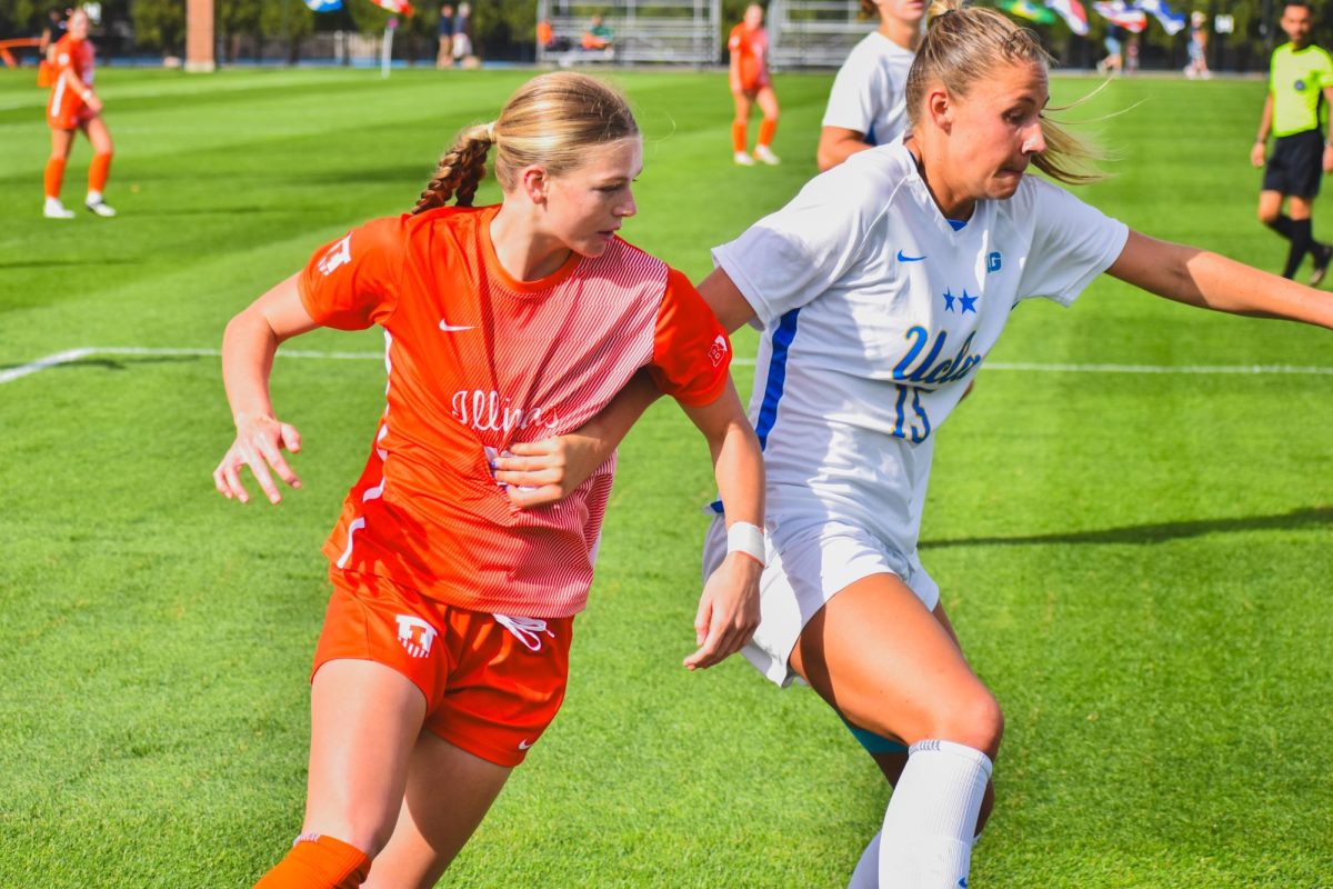 Sarah Foley fighting for ball posession to attempt to score against UCLA on Oct. 13.