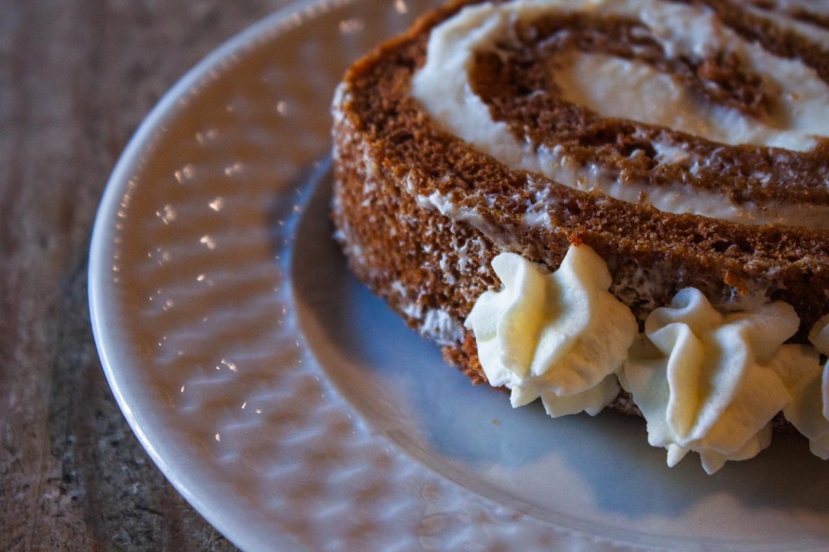 A pumpkin roll with cream cheese icing waits to be picked up and enjoyed at Cafe Paradiso in Urbana on Oct. 23. 