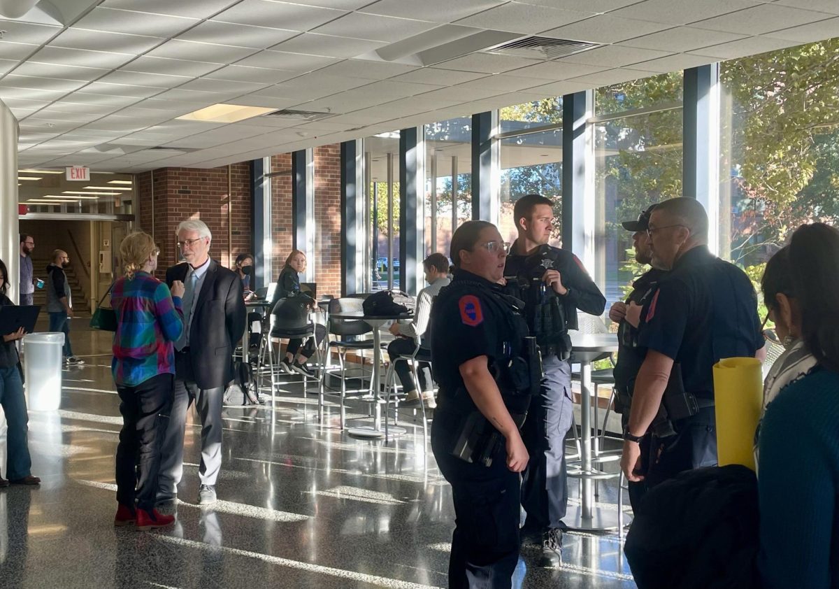 University of Illinois Police Department on the scene at Loomis Laboratory after Timothy Killeen, University of Illinois System President's physics discussion was interrupted by pro-Palestinian protestors on Wednesday.