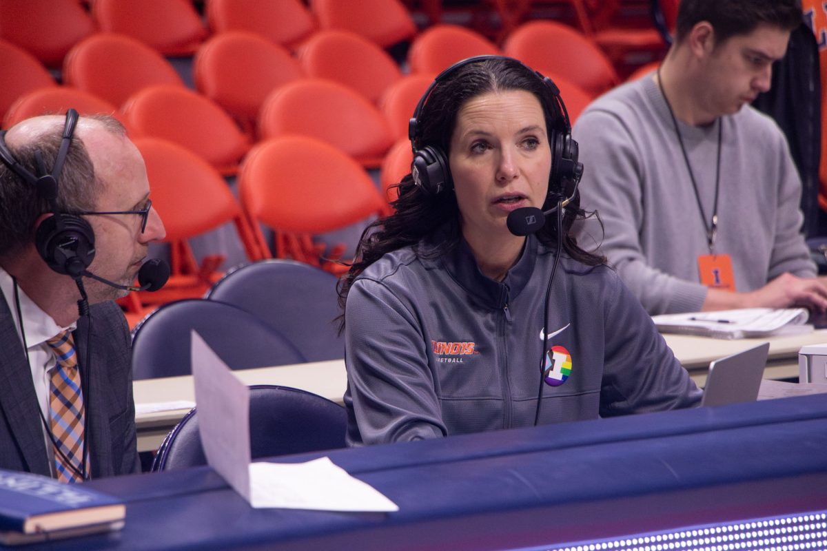 Women's Basketball Head Coach Shauna Green conducts a post-game interview after a game against Northwestern on Feb. 8.