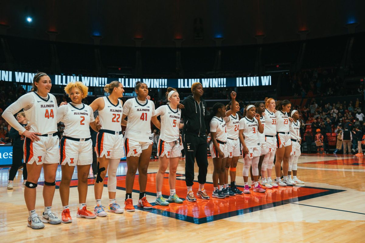 Illinois sings Alma Mater to the crowd following a win over Minnesota on Jan. 28.