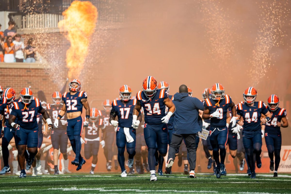 Illinois runs onto the field ahead of its matchup with Purdue on Oct. 12.