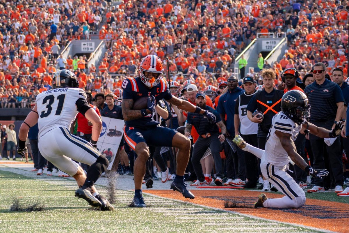 Senior wide receiver Pat Bryant gets near the sideline in the game against Purdue on Oct. 12, 2024.