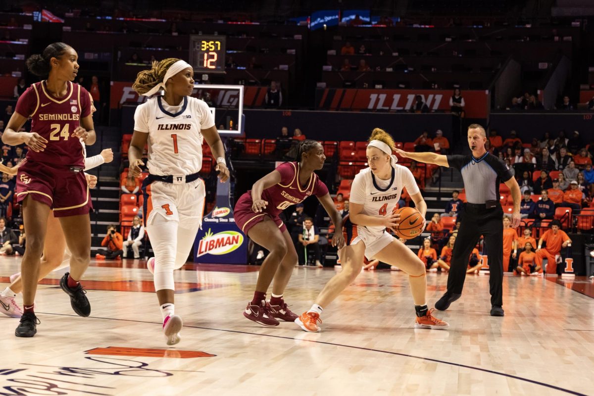 Sophomore guard Gretchen Dolan takes the ball at the left wing in a big win over Florida State on Nov. 3.