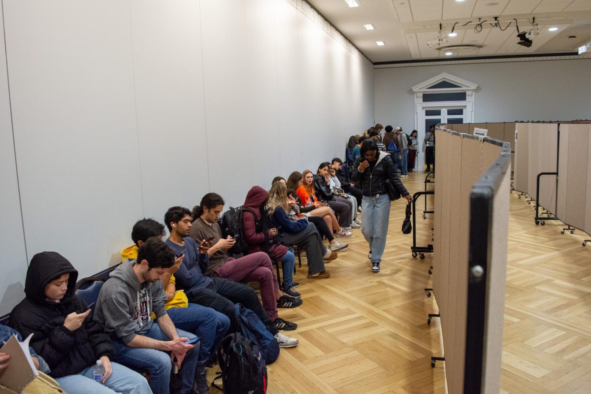 Students wait in line to vote at Illini Union on Nov. 5.