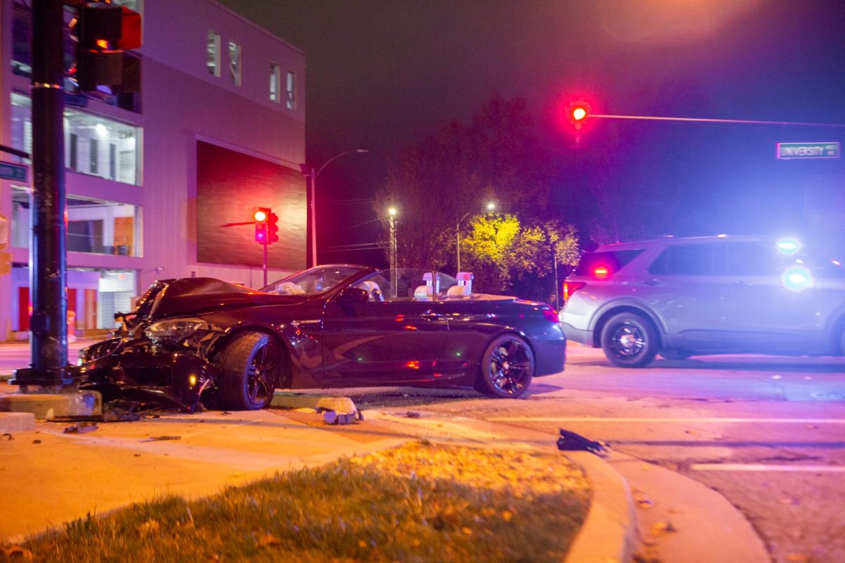 A car crash at University Avenue and Forth Street on Wednesday night. 
