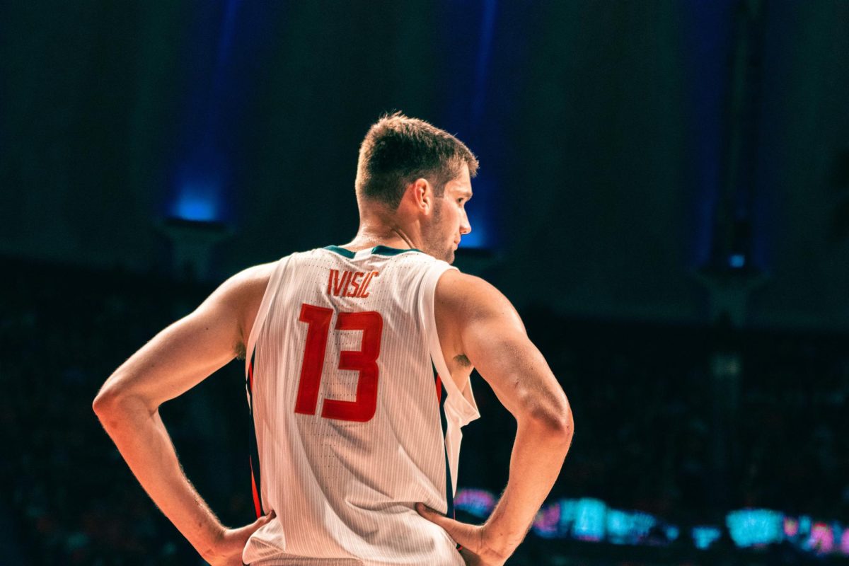 Sophomore center Tomislav Ivisic during a Nov. 8 matchup with SIUE at State Farm Center.