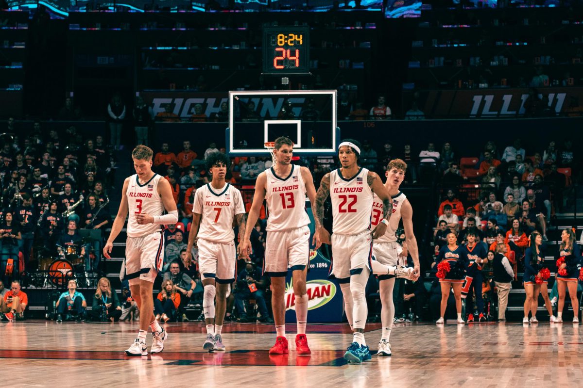 The Illini retake the court following an SIUE timeout on Nov. 8. 