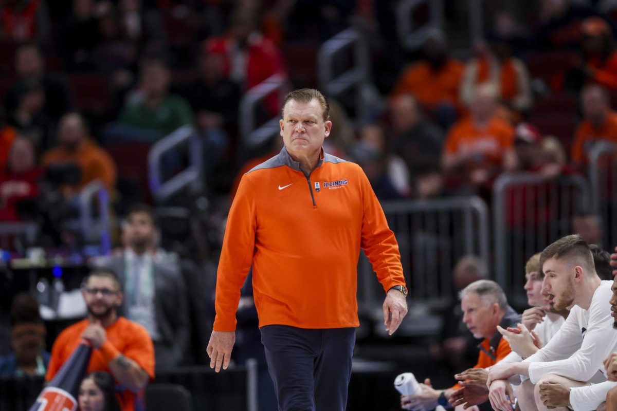 Head coach Brad Underwood paces the sidelines during the 2023 Big Ten tournament.