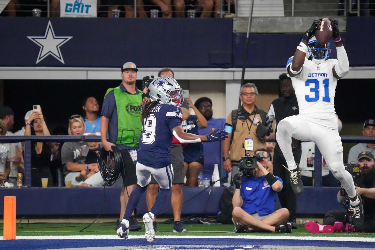 Lions safety Kerby Joseph picks off Cowboys backup Quarterback Cooper Rush late in a blowout on Oct. 13. (Smiley N. Pool)