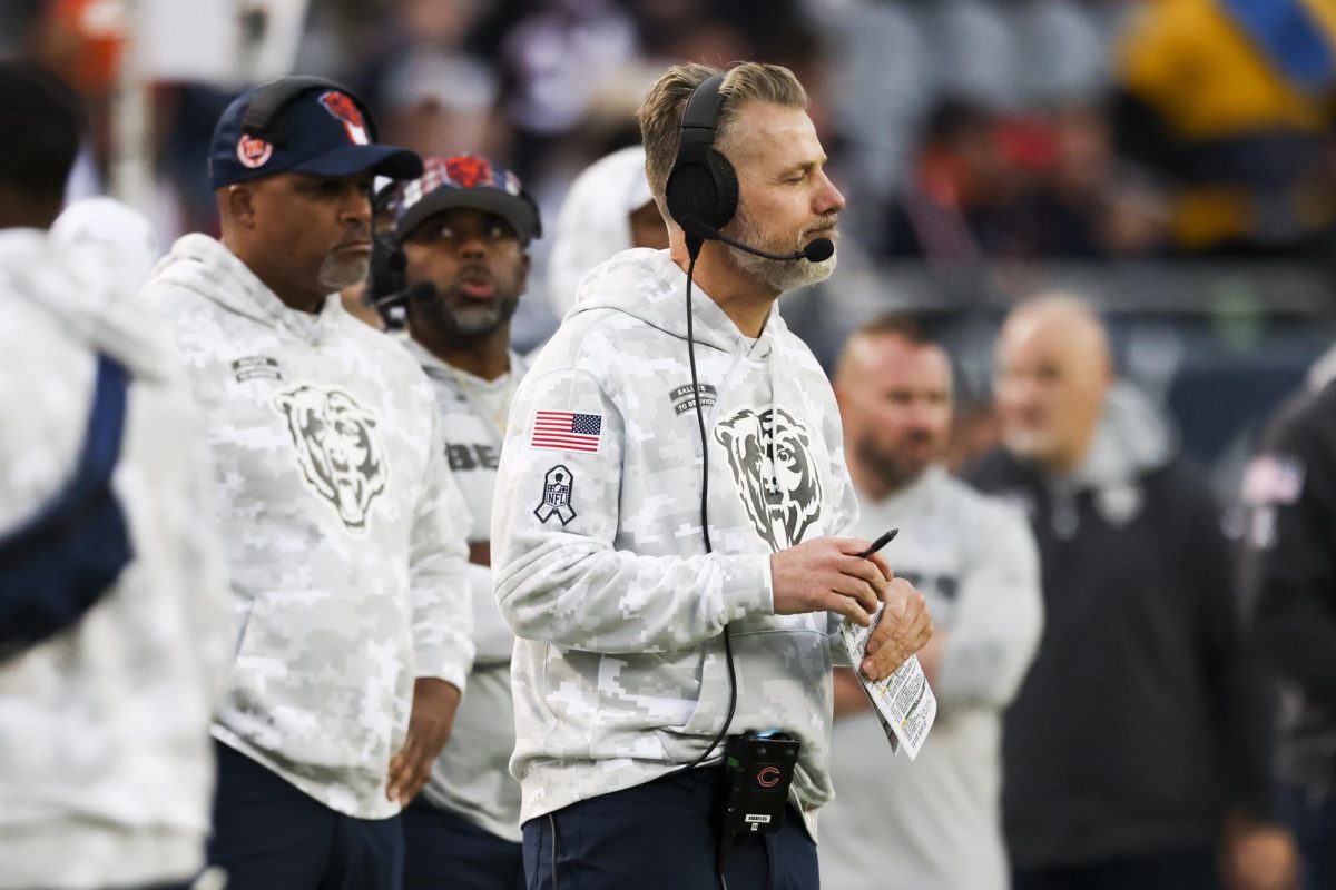 Bears coach Matt Eberflus stands on the sideline during the fourth quarter on Nov. 10, 2024, at Soldier Field. (Eileen T. Meslar/Chicago Tribune)